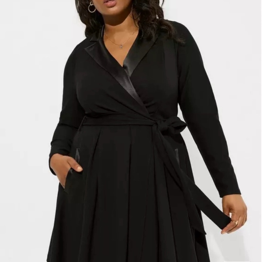 Black Satin Trim Tuxedo Dress